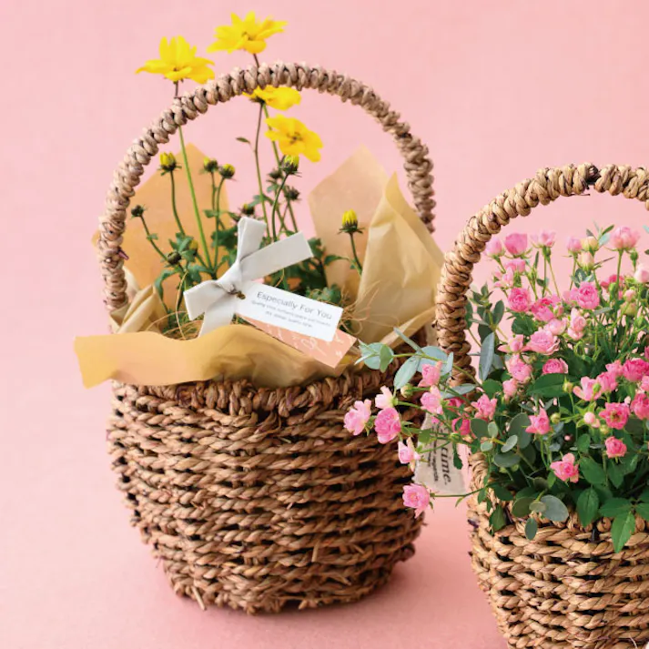 ヘッズ トレイ・カゴ-自然素材 直径140(110)×H250(120)mm ハンドルカゴバッグナチュラル-M(4個) HEADS KGN-RMB