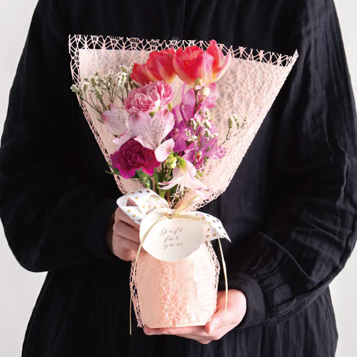 ヘッズ 包-その他 W120×D120×H400mm レーススタンディングブーケラッピングM-2/ピンク(10枚) HEADS LSD-WM2