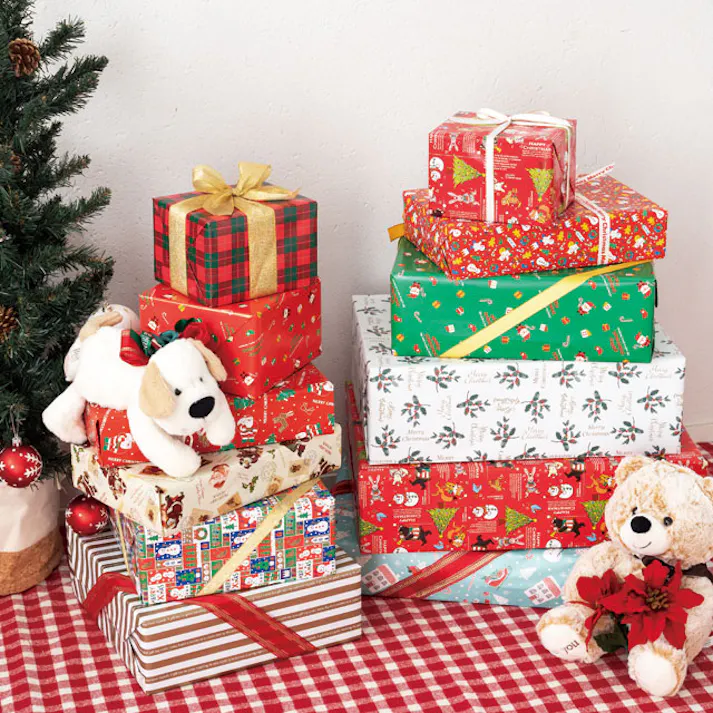 ヘッズ 包-紙-半裁 W750×H525mm クリスマスヒイラギ包装紙-1(50枚) HEADS XH-1W