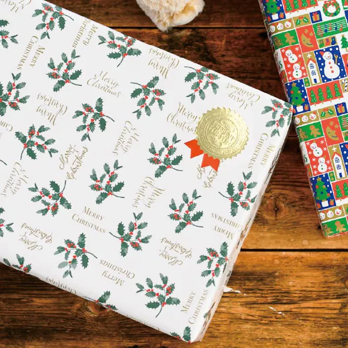 ヘッズ 包-紙-半裁 W750×H525mm クリスマスヒイラギ包装紙-1(50枚) HEADS XH-1W