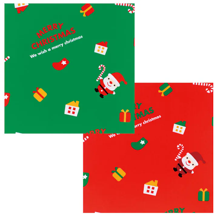 ヘッズ 包-紙-半裁 W750×H525mm クリスマスミニサンタ包装紙/赤(50枚) HEADS XMS-RW