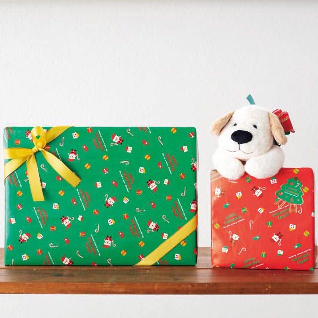 ヘッズ 包－紙－半裁 W750×H525mm クリスマスミニサンタ包装紙/赤(50枚