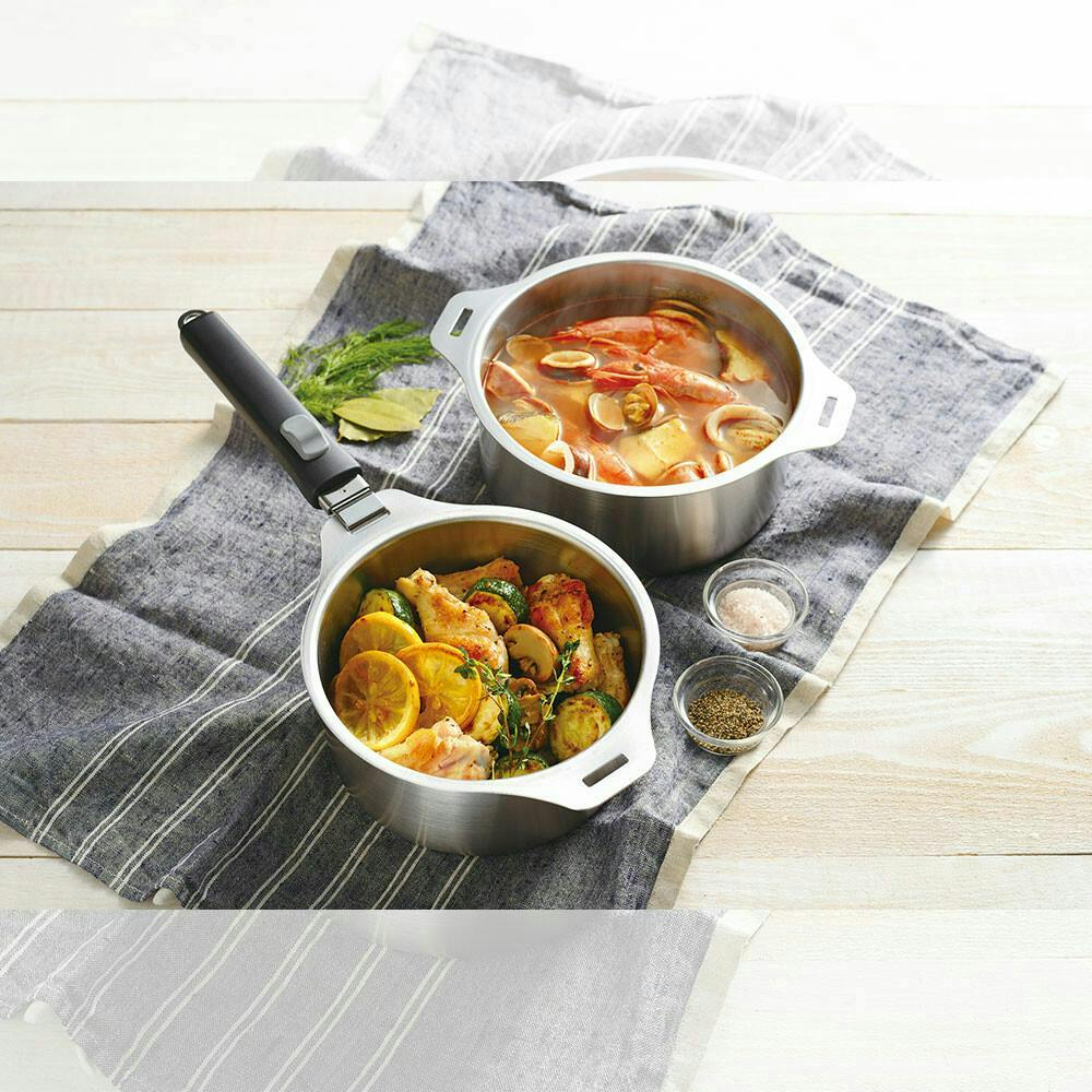 新品EM-029 燕三 IH対応 ハンドル着脱式 ステンレス鍋 18・20cm蓋 燕三 IH対応ハンドル着脱式鍋18・20cmセット（EM-029） 【日本製