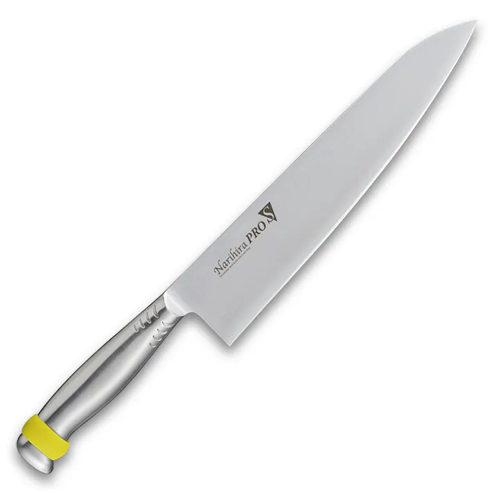 Narihira PRO シリコンリング付オールステンレス 牛刀240mm イエロー FC-3025YL ナリヒラ プロ 包丁 ナイフ