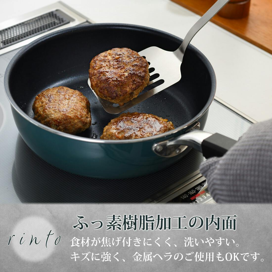 rinto（リント） IH対応ガラス蓋付外面ホーローマルチパン 20cm