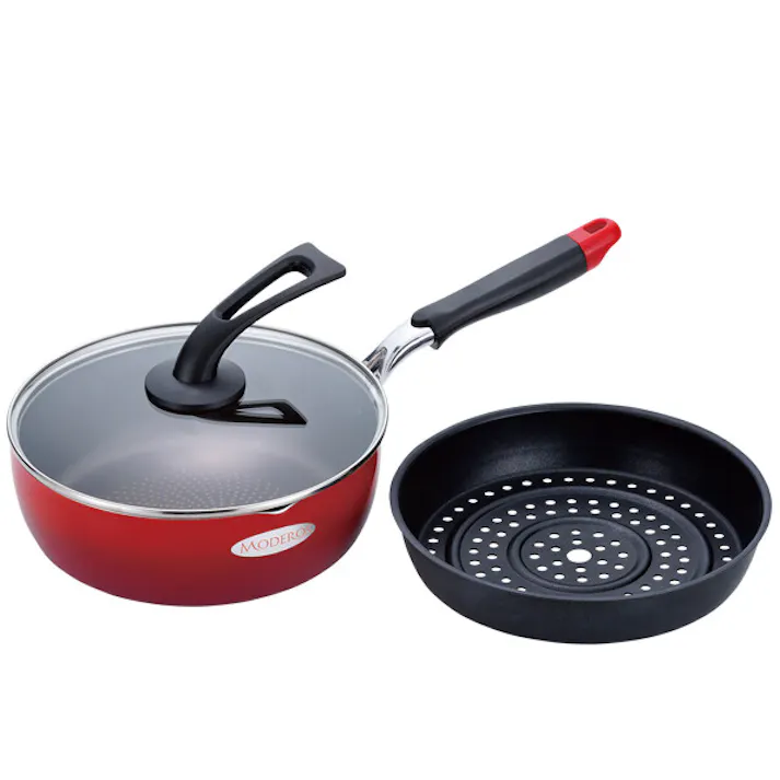 モデロス IHディープパン24cm 目皿付(MM-9758) フライパン ガラス蓋 蒸し器 和平フレイズ #4903779087745