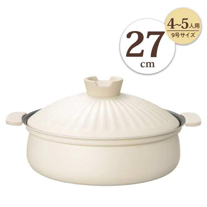 みのり丈膳 IH対応 卓上鍋 27cm RB-2853 軽い 丈夫 土鍋風 吹きこぼれにくい たっぷり調理 内面 フッ素樹脂加工 外面 白色 ホワイト 和平フレイズ #4903779128530