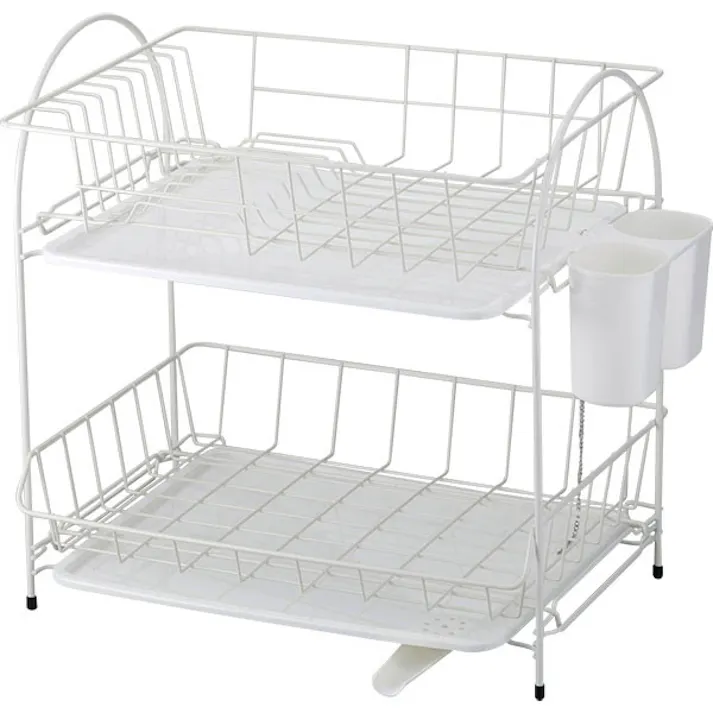 ブランス 水切りバスケット2段(RG-0236) 食器収納 排水チェーン 上段のトレーからも水が流れる 排水ノズルの位置変更可 ポケット付 左右どちらでも可 まな板立て 和平フレイズ #4903779602368