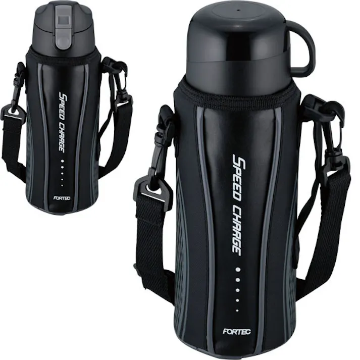 フォルテック・スピード 2WAYボトル800ml ブラック(FSR-6199) 水筒 プッシュ栓 ダイレクト栓 2WAY カップ コップ 直飲み ロック機能付 ワンタッチ栓 ステンレス 真空断熱構造 保冷 長時間 スポーツ 肩掛け 紐 ケース 部活 和平フレイズ #4903779707773