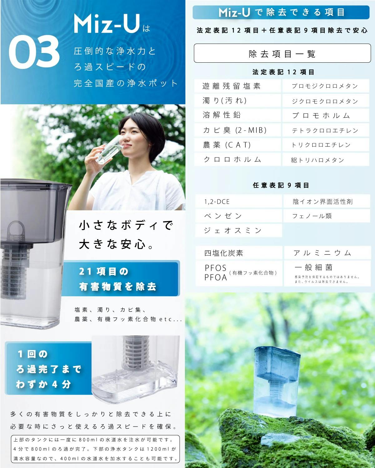 ポット型浄水器 Miz-U ミズユー フィルターカートリッジ1本付き