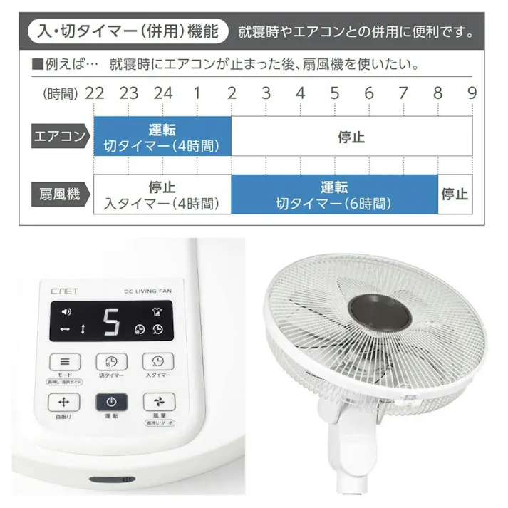 扇風機 DCモーター 温度センサー 衣類乾燥モード 上下左右首振り 入切タイマー 7枚羽根 自動停止 音声ガイド リモコン 高さ調節 リビング扇風機 DCモーター扇風機 サーキュレーター 送風機 据え置き 省エネ CNET シィー・ネット CFDU704WH