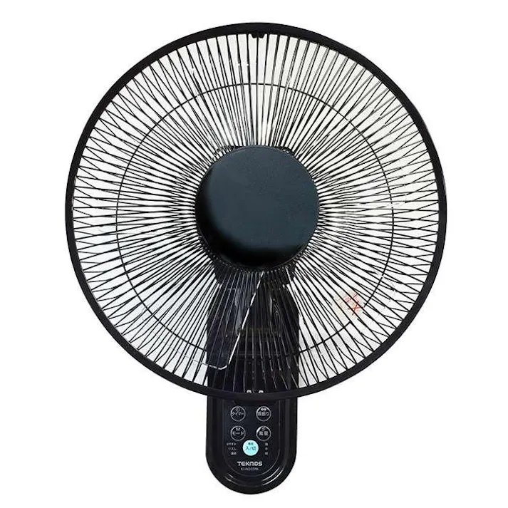 TEKNOS 壁掛け扇風機 フルリモコン フラットガード ブラック KI-W305RK