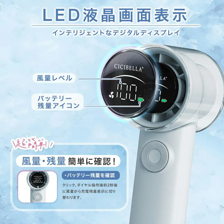 CICIBELLA シシベラ 高速ハンディファンPRO \2025夏新商品/ 熱中症対策 猛暑対策 大風量 超軽量 100段階 ミニ扇風機 卓上 小型 携帯 Type-C対応 手持ち 長時間 軽量 急速充電 / スノーグレー(e10-59414)