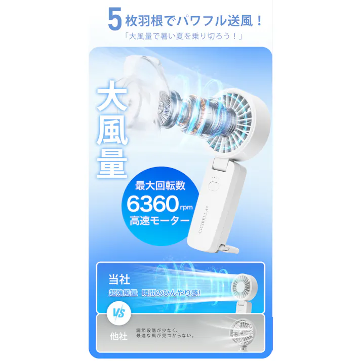CICIBELLA シシベラ 3way ハンディファン \2025夏新商品/ 熱中症対策 猛暑対策 扇風機 超静音 卓上扇風機 小型扇風機 usb 吊り下げ 携帯扇風機 持ち運び便利 / パールレース(e14-58592)
