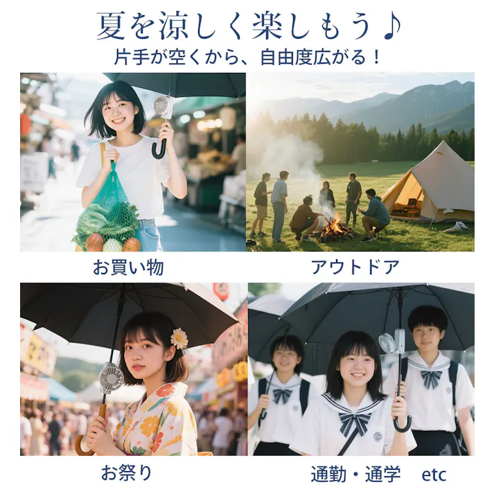 CICIBELLA シシベラ 傘につけれる ハンディファン 日傘に付ける クリップファン 傘に装着可能 超静音 扇風機 小型扇風機 usb 携帯扇風機 持ち運び便利 / スノーグレー(e8-58530)