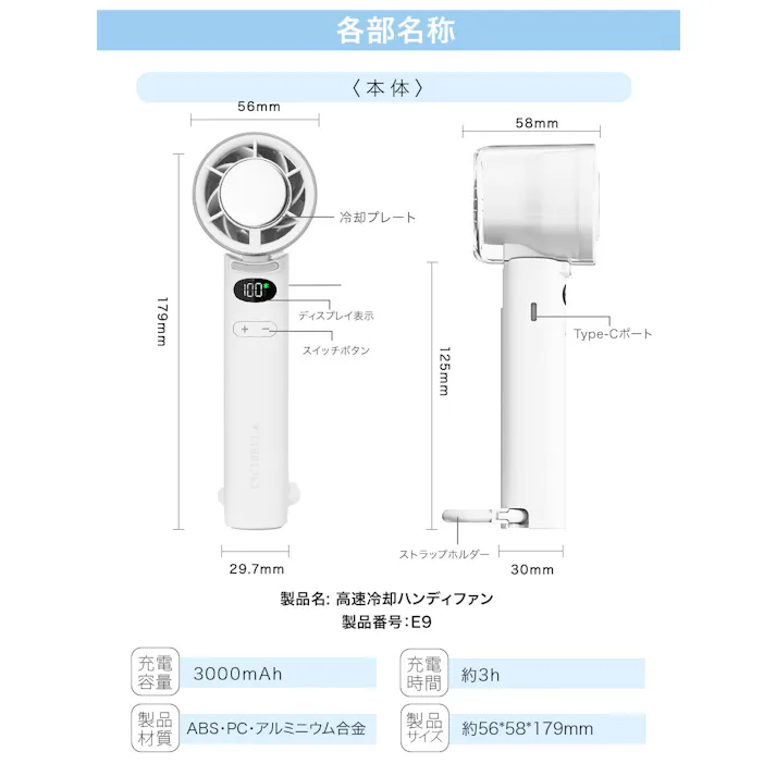 CICIBELLA シシベラ ハンディファン 高速冷却プレート付き\2025夏新商品/ 熱中症対策 猛暑対策 100段階 大風量 超軽量 強力冷却プレート搭載 ペルチェ付きミニ扇風機 卓上 小型 携帯 充電 Type-C対応 手持ち 長時間 / パールレース(e9-58554)