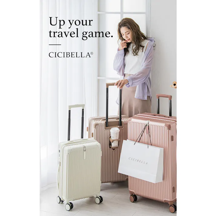 CICIBELLA シシベラ スーツケース【70L・Mサイズ】機内持ち込み キャリーケース TYPE-C&USBポート Mサイズ ベルト / ピンクゴールド(h1-m155799)