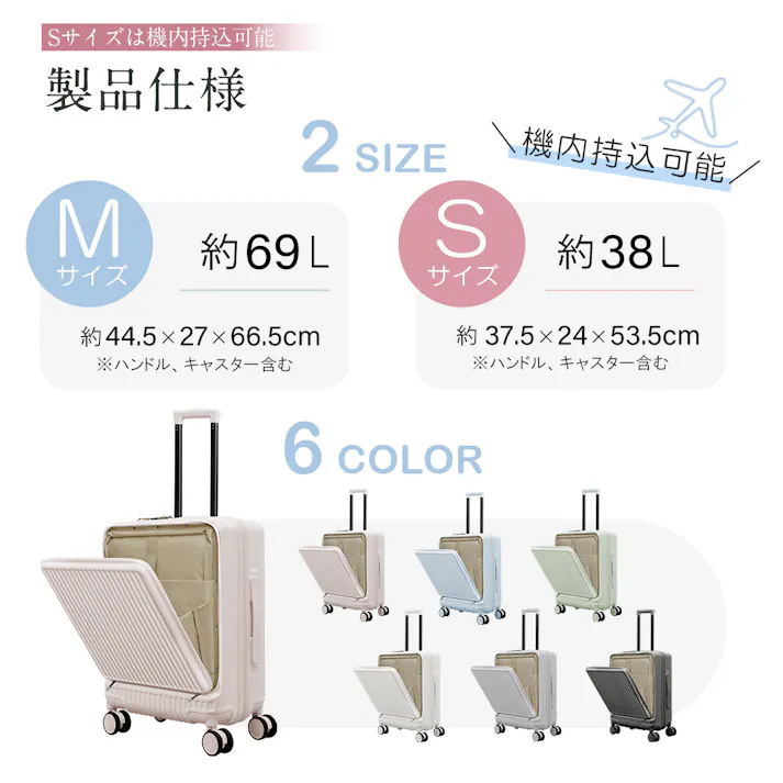 CICIBELLA シシベラ スーツケース【38L・Sサイズ】機内持ち込み キャリーケース TYPE-C&USBポート Sサイズ / ライトブルー(h2-s158202s)