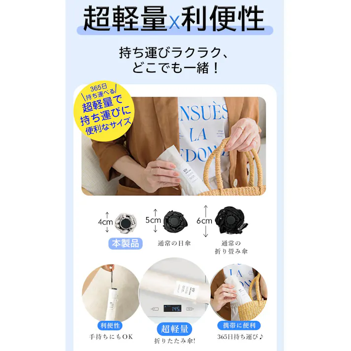 超軽量 日傘 コンパクト 約145g 折りたたみ傘 遮光 UVカット 完全遮光 晴雨兼用 風に強い / コンパクト バイカラー ライラックアッシュ×スノーグレー(k15-59865) CICIBELLA シシベラ