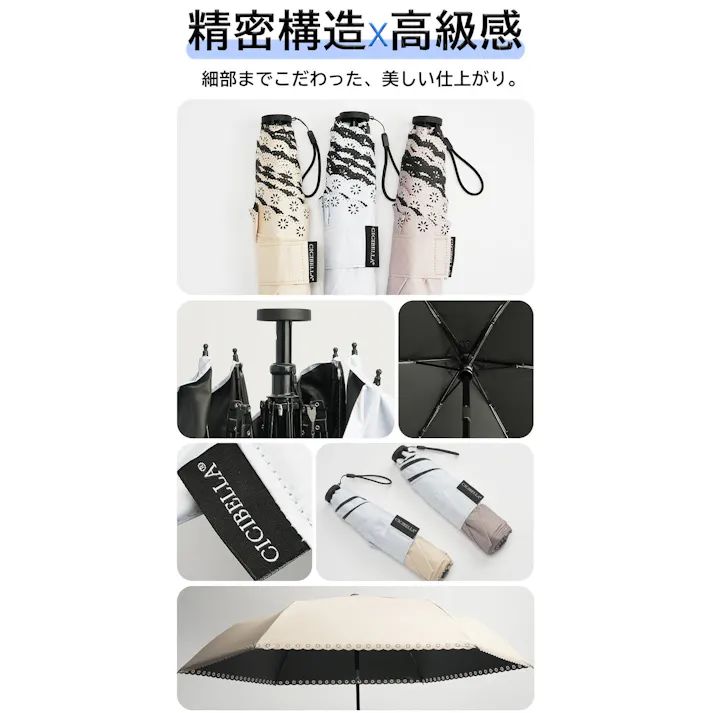 超軽量 日傘 コンパクト 約145g 折りたたみ傘 遮光 UVカット 完全遮光 晴雨兼用 風に強い / コンパクト バイカラー ライラックアッシュ×スノーグレー(k15-59865) CICIBELLA シシベラ