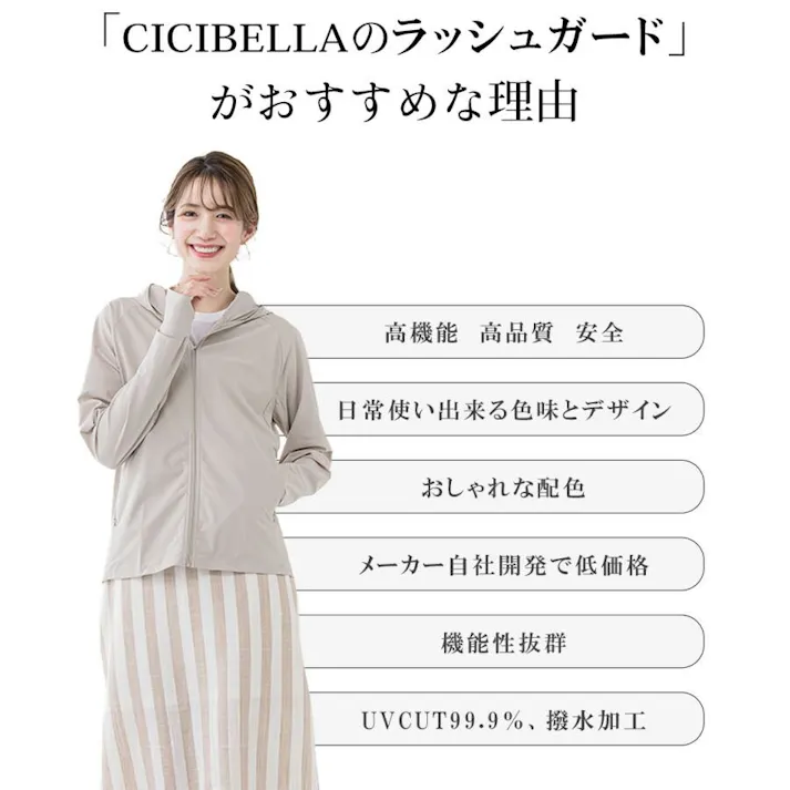CICIBELLA シシベラ ラッシュガード【子供用ショート丈】紫外線対策 UVパーカー / ショート丈タイプ グレージュレース(キッズ)(l1-1et-f56178)