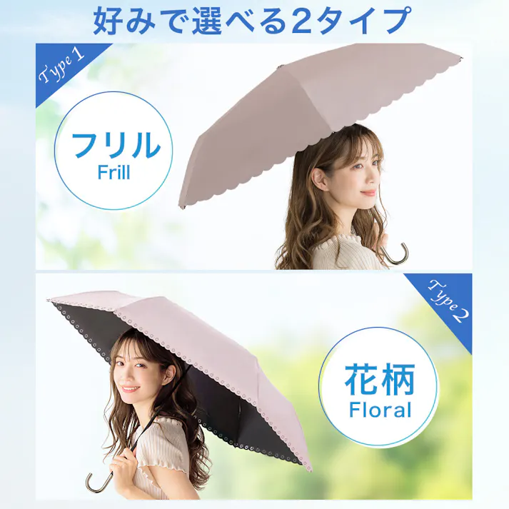 【日傘 J型 折りたたみ傘】軽量 遮光 UVカット 完全遮光 晴雨兼用 / J型 フリル スノーグレー(k12-58929) CICIBELLA シシベラ
