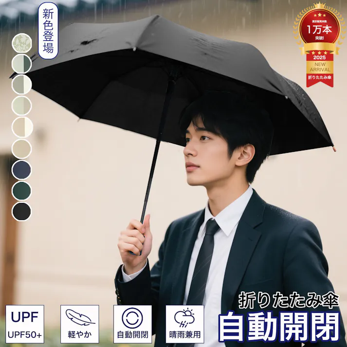 傘 折りたたみ傘 メンズ UVカット100% 完全遮光 遮熱 ワンタッチ自動開閉 無地 耐風 折り畳み傘 超軽量 コンパクト 紫外線遮断 日焼け止め 熱中症対策 コンパクト 折り畳み日傘 耐風撥水 晴雨兼用 日焼け防止 梅雨対策 ブラック