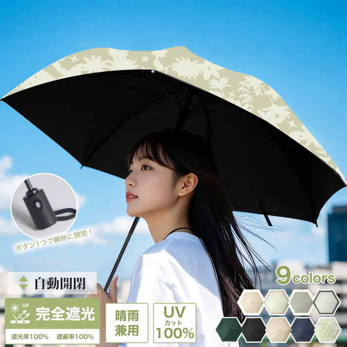 傘 折りたたみ レディース メンズ 日傘 UVカット100% 完全遮光 遮熱 ワンタッチ自動開閉 折り畳み傘 超軽量 コンパクト 折り畳み日傘 紫外線遮断 日焼け止め 耐風撥水 晴雨兼用 携帯便利 男女兼用 熱中症対策 日焼け防止 梅雨対策 花柄×ホワイト