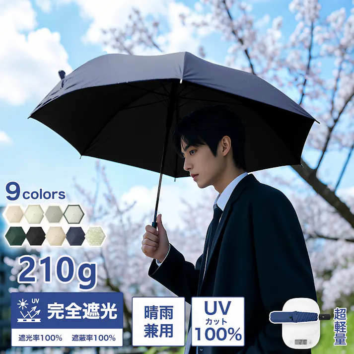 日傘 折りたたみ 超軽量 ワンタッチ 自動開閉 UVカット 傘 雨傘 コンパクト 携帯便利 6骨 完全遮光 遮熱 紫外線遮断 耐風撥水 収納ポーチ付き ネイビー