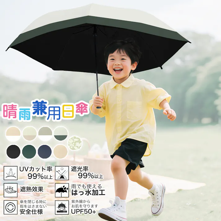 日傘 折りたたみ傘 UVカット100% 完全遮光 遮熱 ワンタッチ自動開閉 折り畳み傘 超軽量 コンパクト 折り畳み日傘 紫外線遮断 日焼け止め 耐風撥水 晴雨兼用 携帯便利 オフホワイト×ビーングリーン