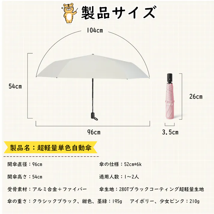日傘 折りたたみ傘 UVカット100% 完全遮光 遮熱 ワンタッチ自動開閉 折り畳み傘 超軽量 コンパクト 折り畳み日傘 紫外線遮断 日焼け止め 耐風撥水 晴雨兼用 携帯便利 オフホワイト×ビーングリーン