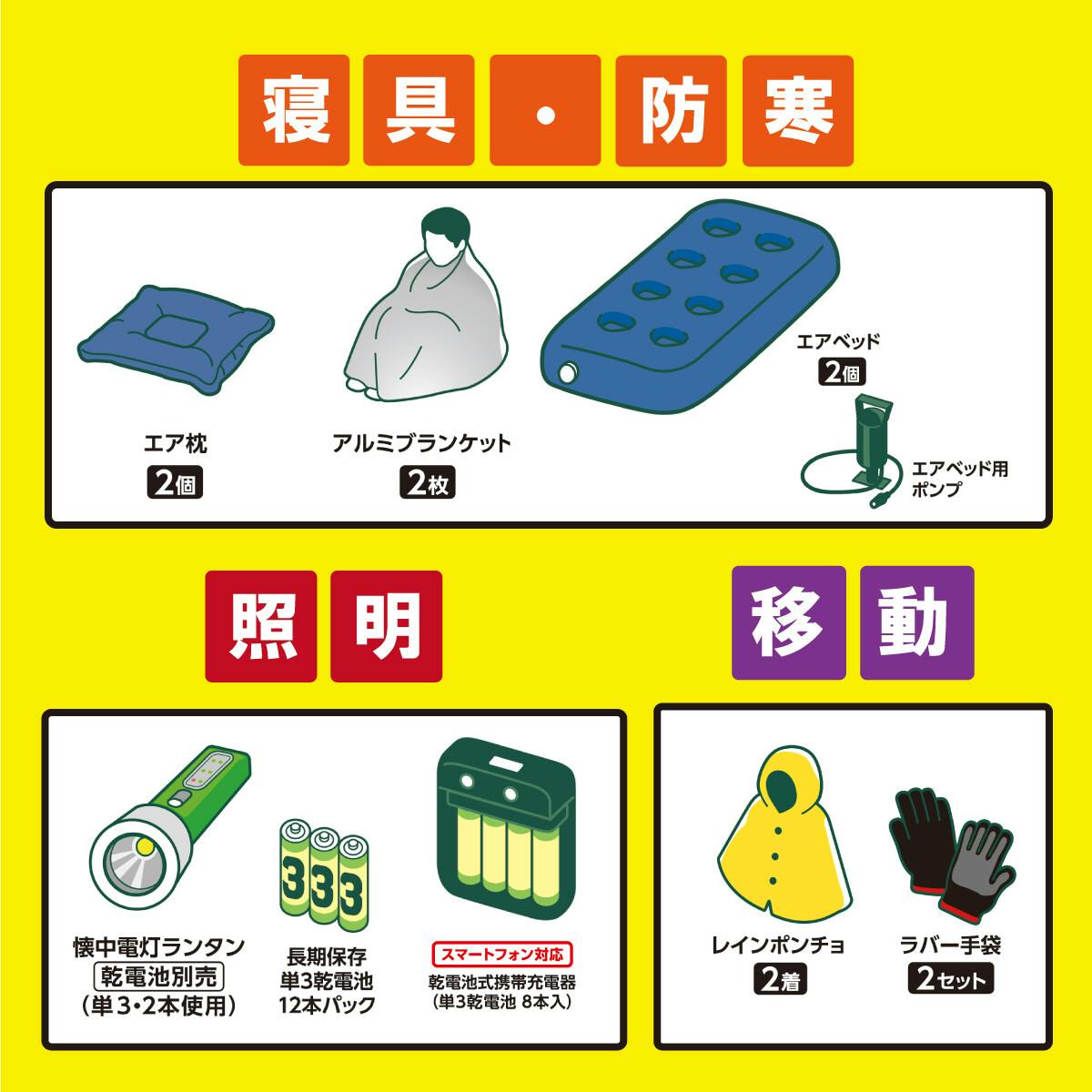 防災セット アイリスオーヤマ【2人用 44点セット】【もしもの