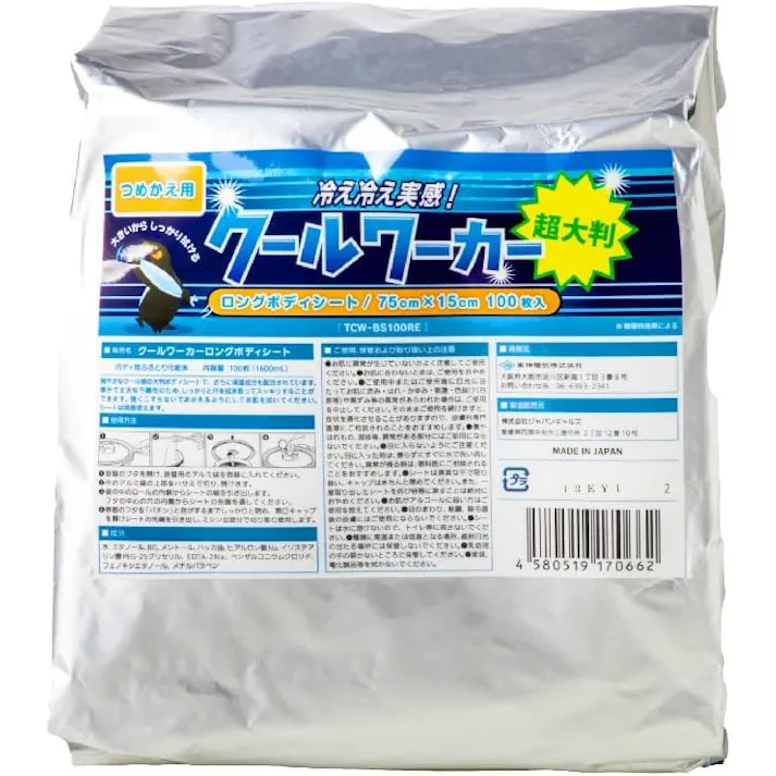 東神電気 クールワーカー ロングボディシート用詰替え 厚手不繊布シート 熱中症対策 15cmx75cm/枚(100枚入) TCW-BS100RE 4580519170662