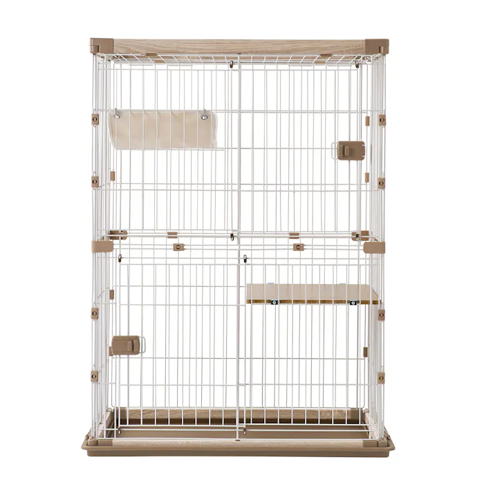 ウッディ キャット ケージ 2段【アイリスオーヤマ ケージ キャットケージ】 猫 ねこ ゲージ 柵 ペット用品 /PWCR-962V(アッシュグレーライトナチュラル)【おそうじ簡単・組立簡単】 #4967576632959