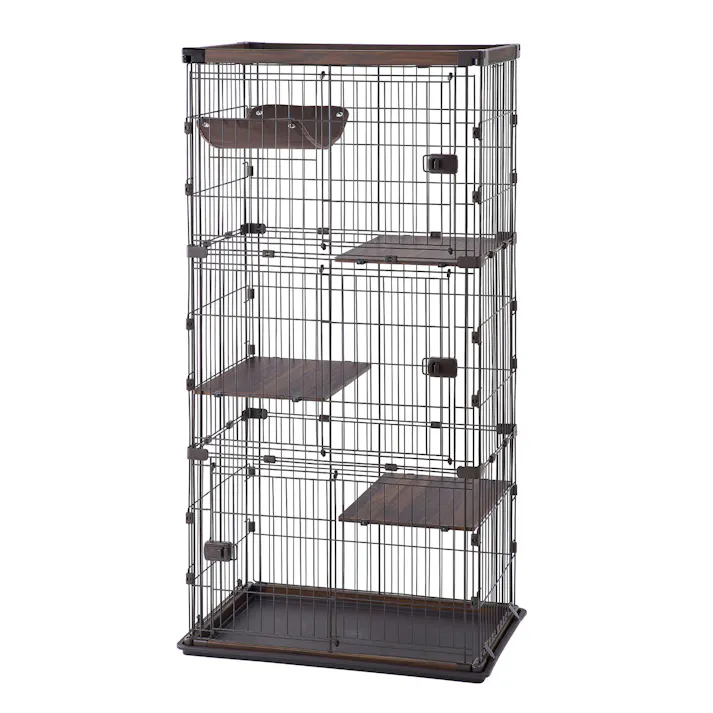 ウッディ キャット ケージ 3段【アイリスオーヤマ ペット用品】 猫 ねこ ゲージ 柵 ペット用品 /PWCR-963V(ウォールナット)【おそうじ簡単・組立簡単】 #4967576632980