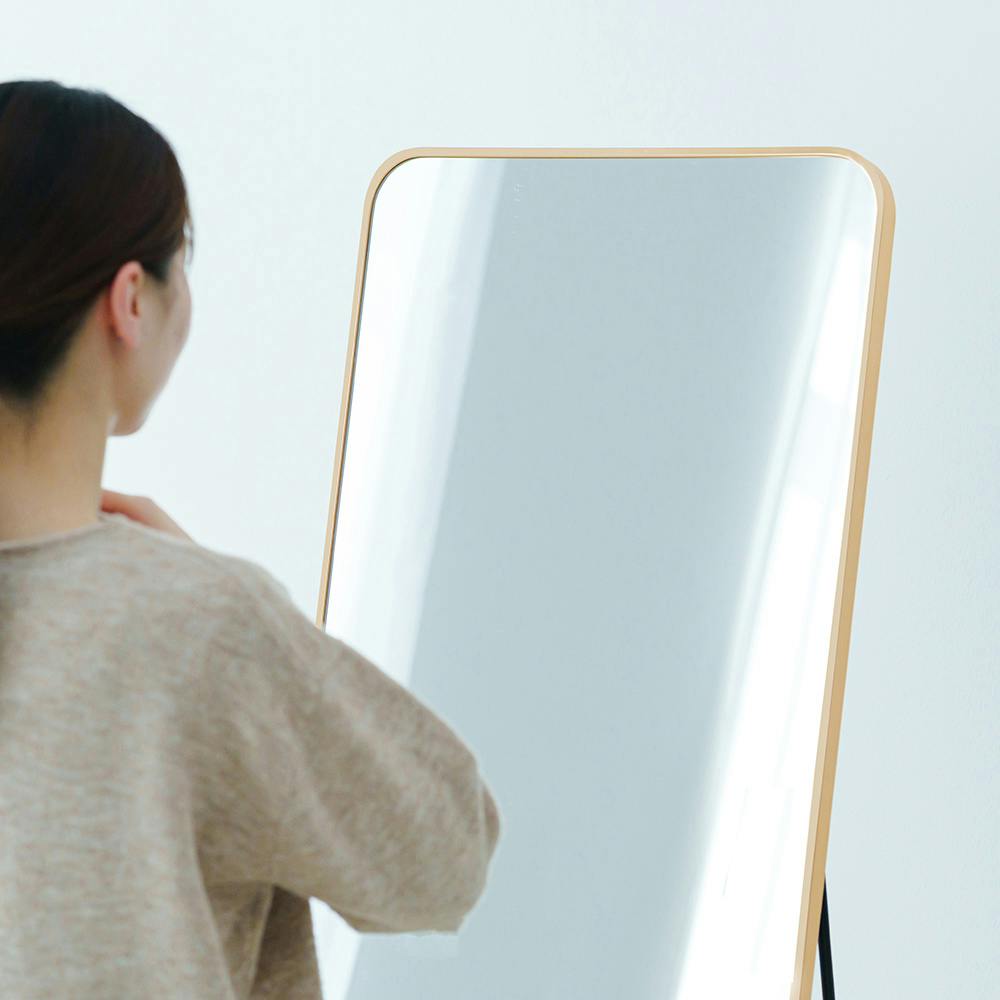 スクエア型 スタンドミラー ルーミー 姿見 全身鏡 飛散防止 スタンドミラールーミー(スクエア) [ゴールド]】幅50.5×奥2.9～39×高さ