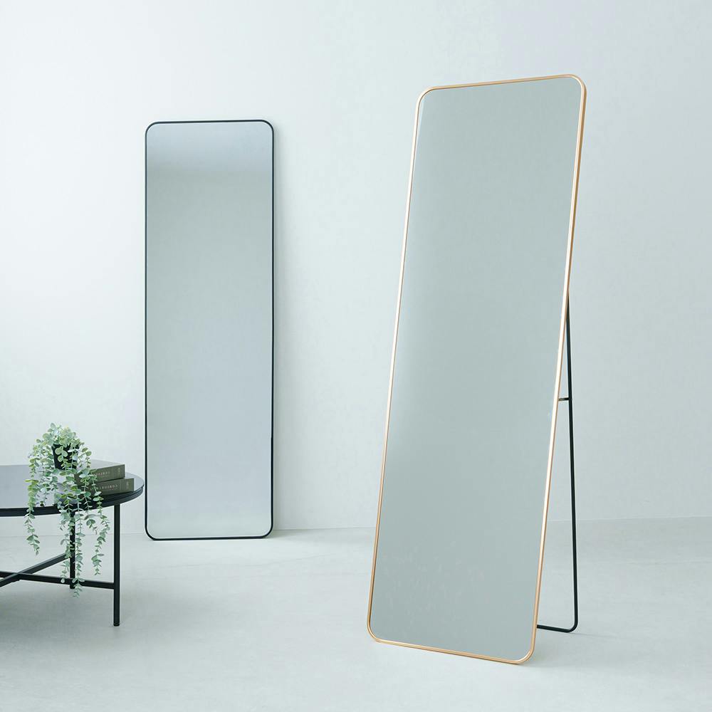 スクエア型 スタンドミラー ルーミー 姿見 全身鏡 飛散防止 スタンドミラールーミー(スクエア) [ゴールド]】幅50.5×奥2.9