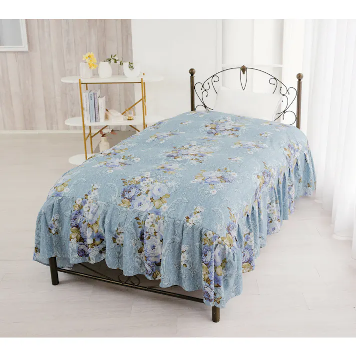 裏ボア毛布仕様ぽかぽかフリル付き掛布団カバー セミダブル ブルー #4544899134683 flife