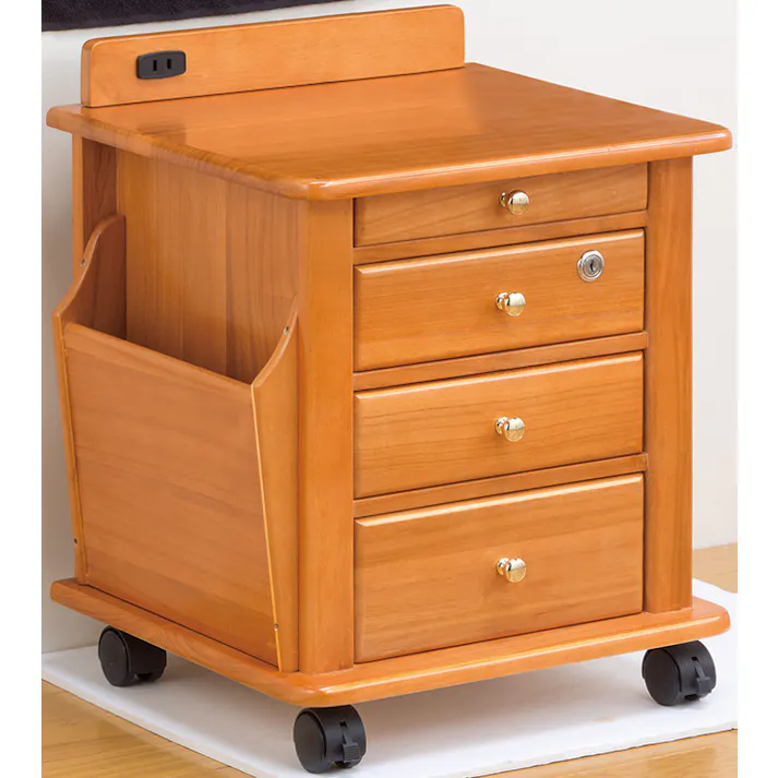 天然木 木製 リビングワゴン コンセント付き サイドテーブル ナイトテーブル ライトブラウン(コンセント付き) #4589978088747 flife