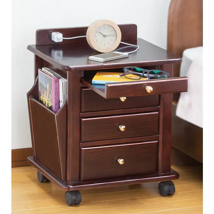 天然木 木製 リビングワゴン コンセント付き サイドテーブル ナイトテーブル ライトブラウン(コンセント付き) #4589978088747 flife