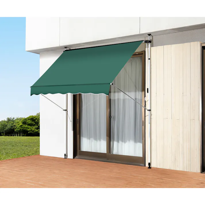 日よけ スクリーン&ブラインド すだれ付き 【200cm幅・グリーン】 伸縮式つっぱり棒 高さ調節 角度 調節可能 レバー巻き上げ デッキやベランダ簡単設置 節電対策 省エネ効果 UVカット はっ水加工 お客様組み立て式 #flife-4589978096582