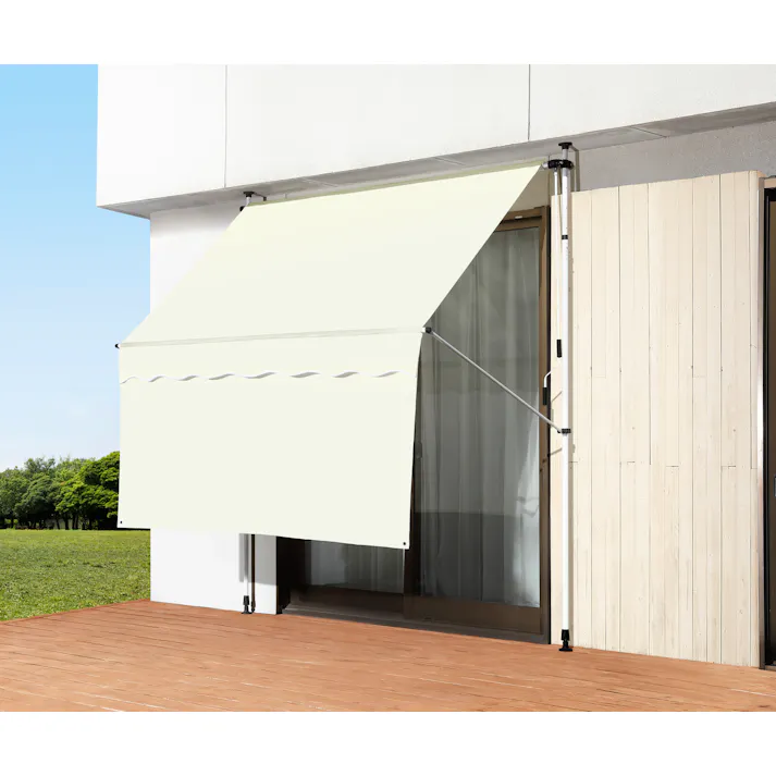 日よけ スクリーン&ブラインド すだれ付き 【200cm幅・アイボリー】 伸縮式つっぱり棒 高さ調節 角度 調節可能 レバー巻き上げ デッキやベランダ簡単設置 節電対策 省エネ効果 UVカット はっ水加工 お客様組み立て式 #flife-4589978096599