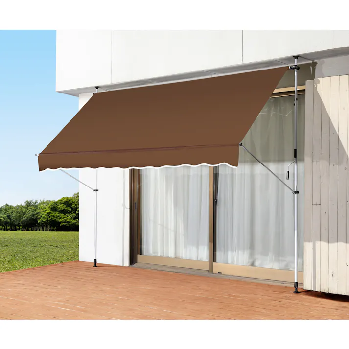 日よけ スクリーン&ブラインド すだれ付き 【300cm幅・ブラウン】 伸縮式つっぱり棒 高さ調節 角度 調節可能 レバー巻き上げ デッキやベランダ簡単設置 節電対策 省エネ効果 UVカット はっ水加工 お客様組み立て式 #flife-4589978096629