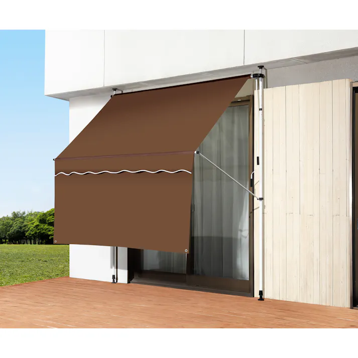 日よけ スクリーン&ブラインド すだれ付き 【200cm幅・ブラウン】 伸縮式つっぱり棒 高さ調節 角度 調節可能 レバー巻き上げ デッキやベランダ簡単設置 節電対策 省エネ効果 UVカット はっ水加工 お客様組み立て式 #flife-4589978096636