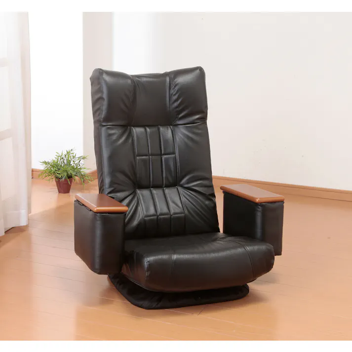 天然木肘付きリクライニング回転座椅子 ブラック #4589978101934 flife