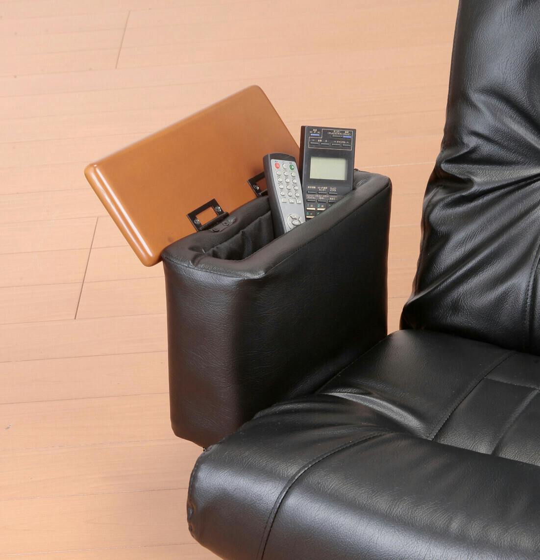 木製回転座椅子（黒系） 天然木肘付きリクライニング回転座椅子 ブラック ＃4589978101934