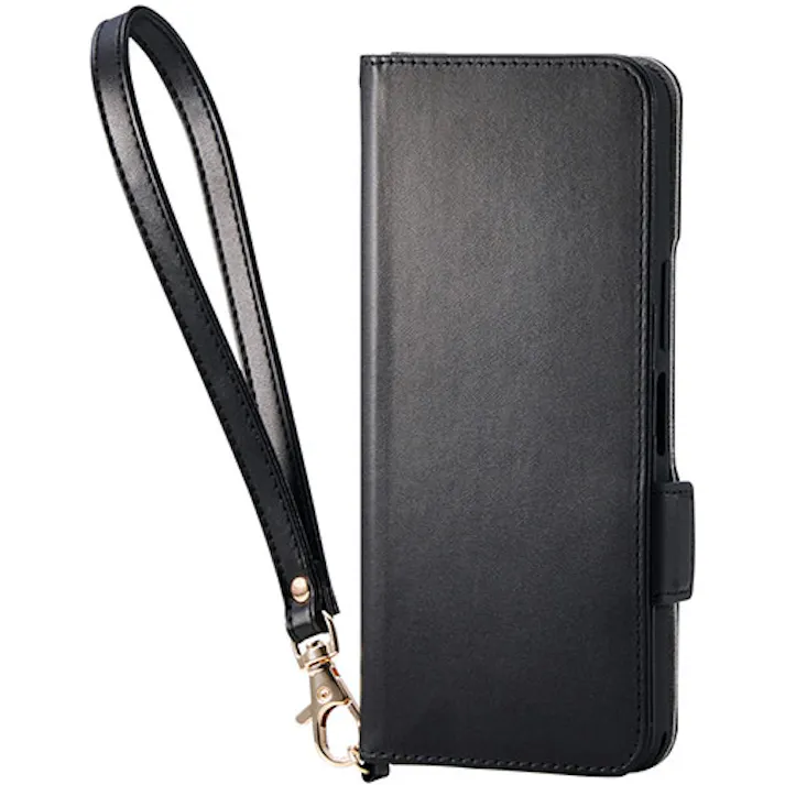 BASIO active3 ソフトレザーケース 磁石付 耐衝撃 ハンドストラップ付 ブラック