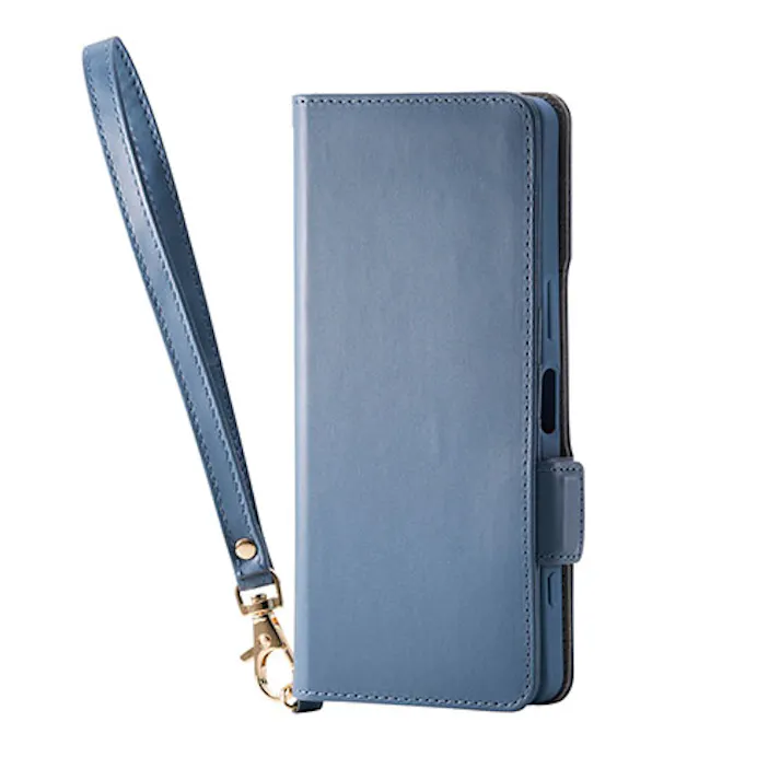 Xperia 1 VII ソフトレザーケース 磁石付 耐衝撃 ハンドストラップ付 ネイビー