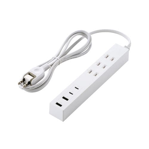 延長コード 電源タップ 1.5m (コンセント 3口 Type-C×2 USB-A×2) PD 20W 雷ガード 絶縁キャップ ホワイト 電源ケーブル・延長コード 延長コード 電源タップ 1.5m (コンセント 3口 Type-C×2 USB-A×2) PD 20W 雷ガード 絶縁キャップ ホワイト 電源ケーブル・延長コード