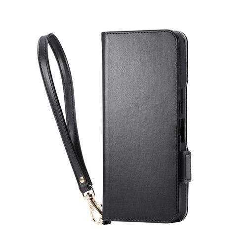 AQUOS wish5 (SH-52F) ケース レザー 手帳型 マグネット 衝撃吸収 スタンド機能付 ハンドストラップ付 ブラック ケース・ストラップ AQUOS wish5 (SH-52F) ケース レザー 手帳型 マグネット 衝撃吸収 スタンド機能付 ハンドストラップ付 ブラック ケース・ストラップ